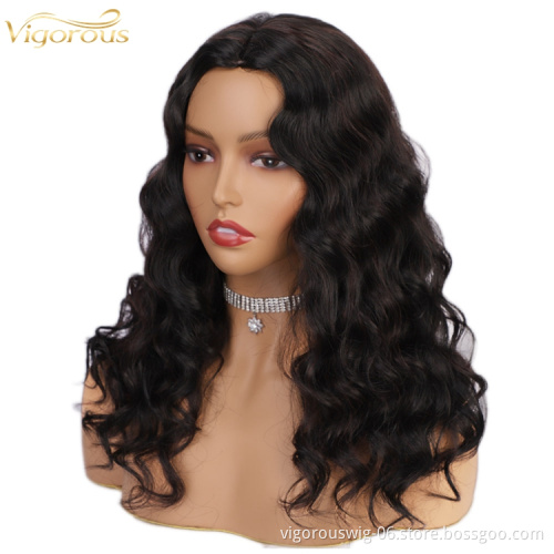 Vigorous Middle Part Long Body Wave Synthetic No Lace Front Wig Heat Resistant Long Wavy Hair Wigs for Black Women